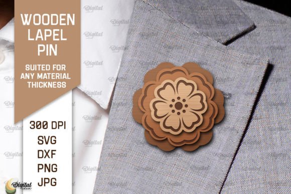 Download Flower Wooden Lapel Pin Laser Cut - Pin Collection