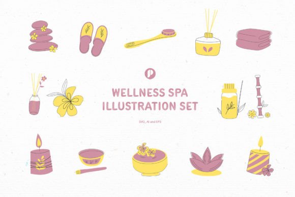 Download Yellow Wellness Spa Illustration Set - Premium Resources