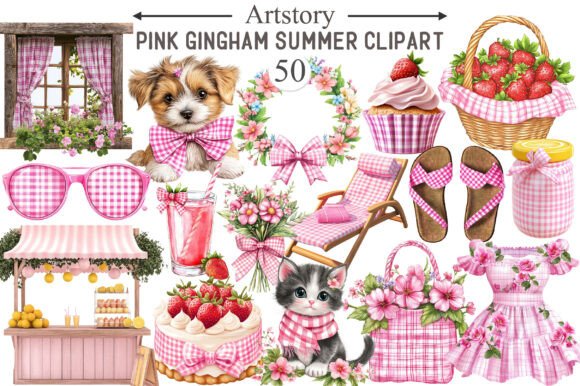 Download Bohemian Pink Gingham Summer Clipart - Pin Collection