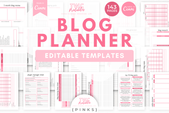 Download Blog Planner Canva Templates | PINKS - Pin Collection