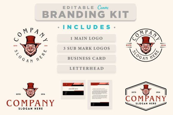 Download Canva Logo Template Pig with Top Hat - Canva logo template Collection